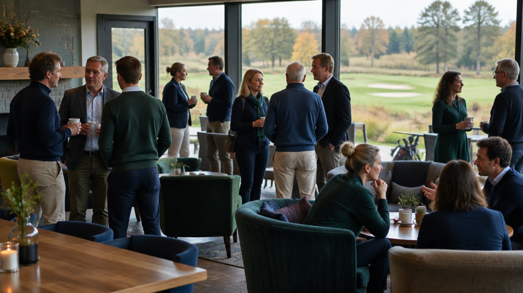Ondernemers in gesprek tijdens de Renkumse Dag van de Ondernemer bij Golfclub De Heelsum
